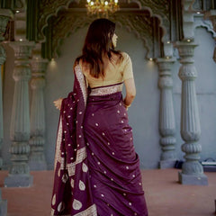 Elegant Banarasi Silk Saree with Gold Zari Embellishments Wine
