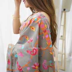 Banarasi Silk Saree Printed– Rich Fabric, Royal Look Grey