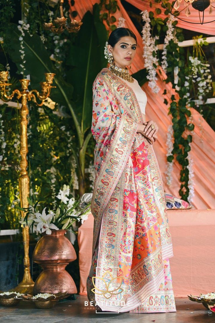 Wedding Special Banarasi Silk Saree with Zari Work white