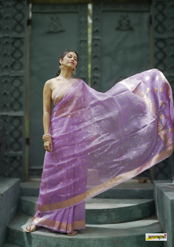 Elegant Banarasi Silk Saree with Gold Zari Embellishments Light Purple