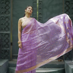 Elegant Banarasi Silk Saree with Gold Zari Embellishments Light Purple