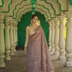 Elegant Banarasi Silk Saree with Gold Zari Embellishments Brown