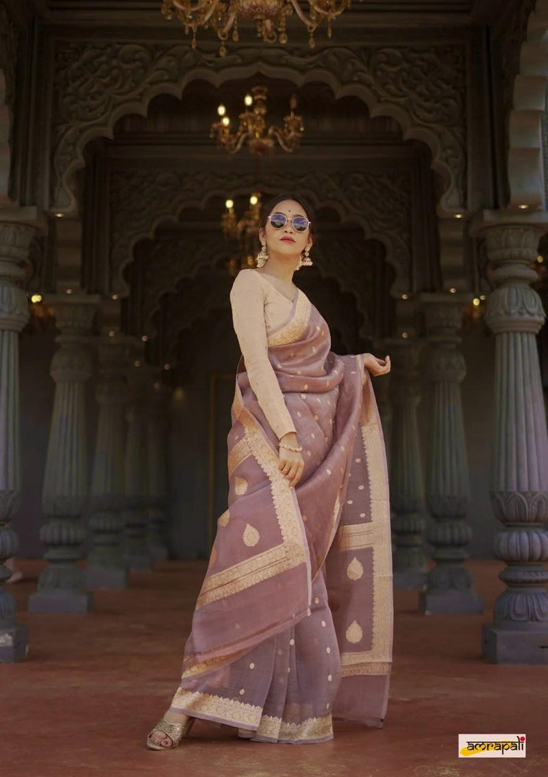 Elegant Banarasi Silk Saree with Gold Zari Embellishments Brown