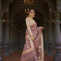 Elegant Banarasi Silk Saree with Gold Zari Embellishments Brown