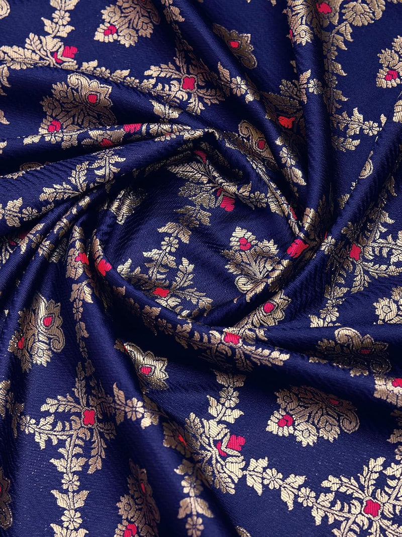 Majestic Navy Blue Banarasi Silk Saree with Rani Pink Rich Pallu