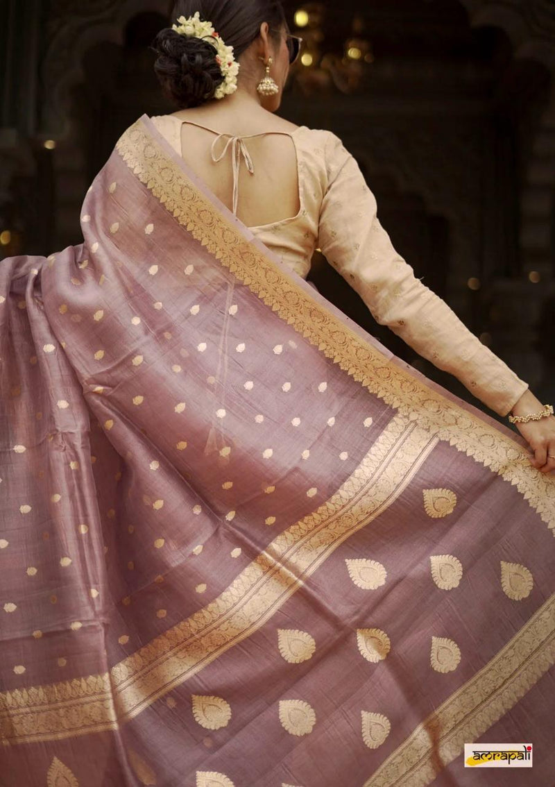 Elegant Banarasi Silk Saree with Gold Zari Embellishments Brown