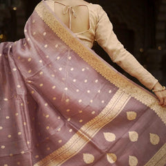 Elegant Banarasi Silk Saree with Gold Zari Embellishments Brown