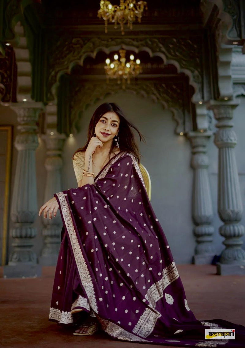 Elegant Banarasi Silk Saree with Gold Zari Embellishments Wine