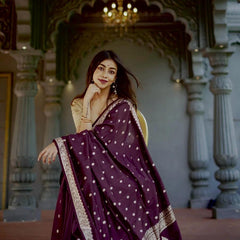 Elegant Banarasi Silk Saree with Gold Zari Embellishments Wine
