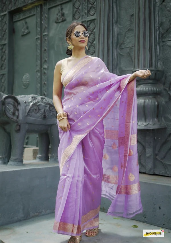 Elegant Banarasi Silk Saree with Gold Zari Embellishments Light Purple