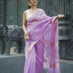 Elegant Banarasi Silk Saree with Gold Zari Embellishments Light Purple