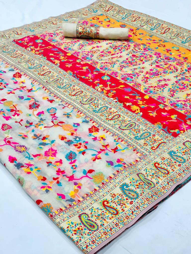 Wedding Special Banarasi Silk Saree with Zari Work white