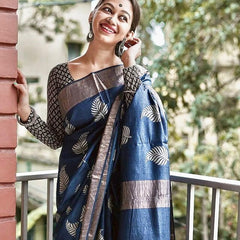 Traditional Banarasi Saree with Pure Silk Threads Black Blue