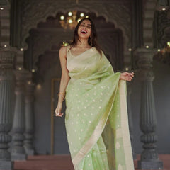 Elegant Banarasi Silk Saree with Gold Zari Embellishments Pista Green