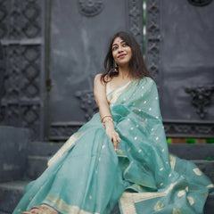 Elegant Banarasi Silk Saree with Gold Zari Embellishments Sky Blue