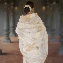 Elegant Banarasi Silk Saree with Gold Zari Embellishments White