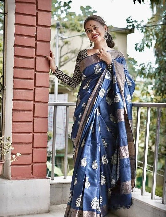 Traditional Banarasi Saree with Pure Silk Threads Black Blue