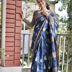 Traditional Banarasi Saree with Pure Silk Threads Black Blue