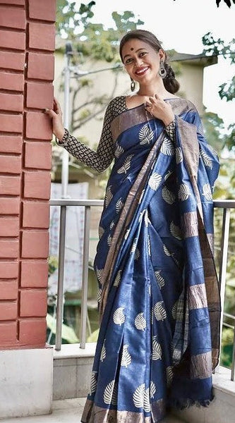 Traditional Banarasi Saree with Pure Silk Threads Black Blue