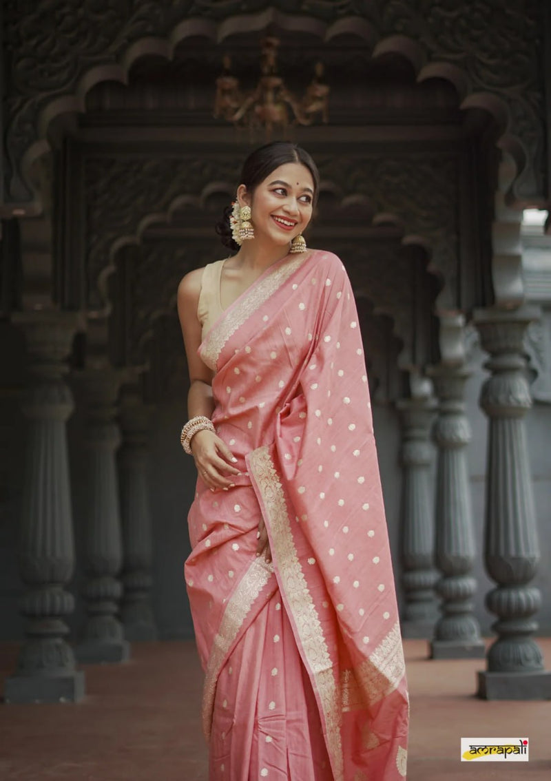 Elegant Banarasi Silk Saree with Gold Zari Embellishments Pink