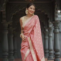 Elegant Banarasi Silk Saree with Gold Zari Embellishments Pink