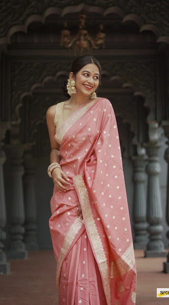 Elegant Banarasi Silk Saree with Gold Zari Embellishments Pink