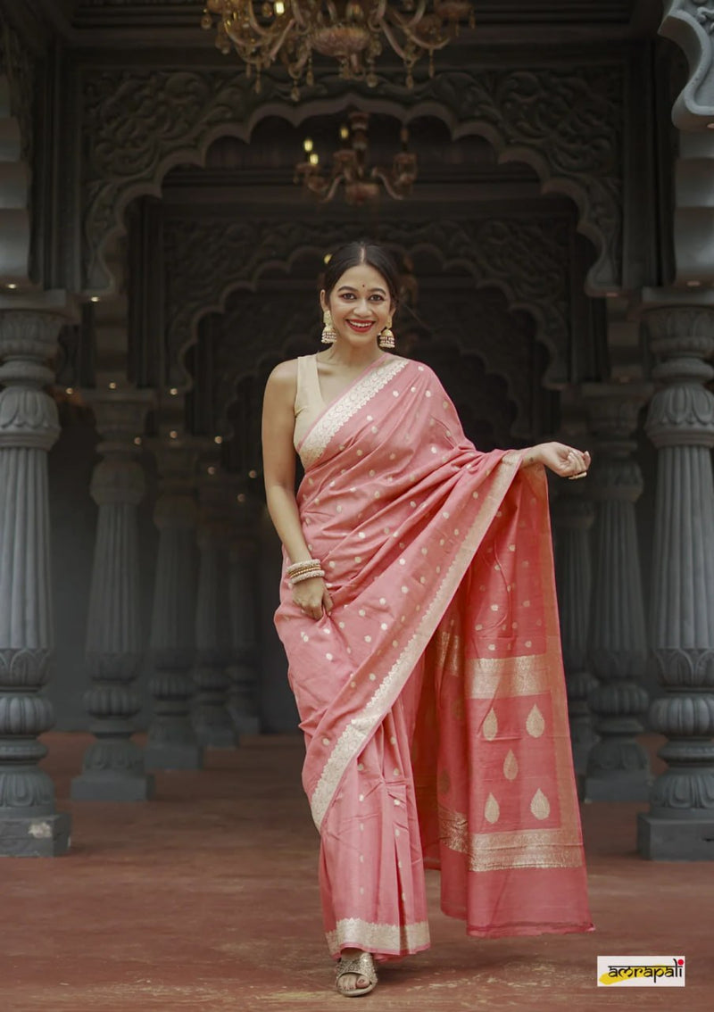 Elegant Banarasi Silk Saree with Gold Zari Embellishments Pink