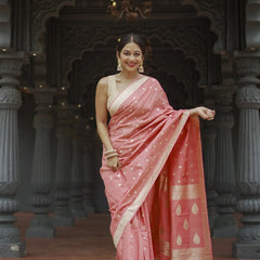 Elegant Banarasi Silk Saree with Gold Zari Embellishments Pink