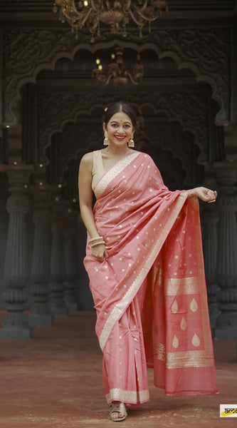 Elegant Banarasi Silk Saree with Gold Zari Embellishments Pink