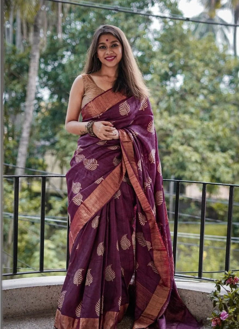 Traditional Banarasi Saree with Pure Silk Threads wine