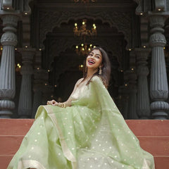 Elegant Banarasi Silk Saree with Gold Zari Embellishments Pista Green