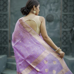 Elegant Banarasi Silk Saree with Gold Zari Embellishments Light Purple