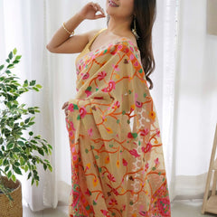 Classy Beige Pashmina saree With Gleaming Blouse Piece