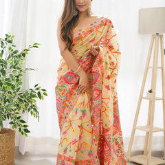 Classy Beige Pashmina saree With Gleaming Blouse Piece