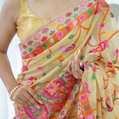 Classy Beige Pashmina saree With Gleaming Blouse Piece