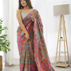 Sensational Grey Pashmina saree With Girlish Blouse Piece