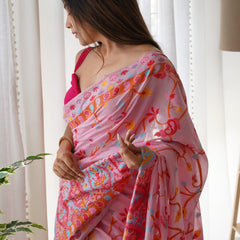 Majesty Pink Pashmina saree With Fancifull Blouse Piece
