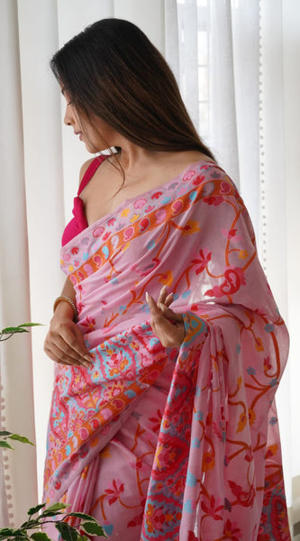 Majesty Pink Pashmina saree With Fancifull Blouse Piece