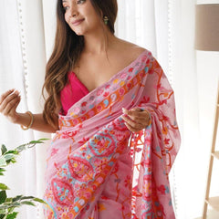 Majesty Pink Pashmina saree With Fancifull Blouse Piece