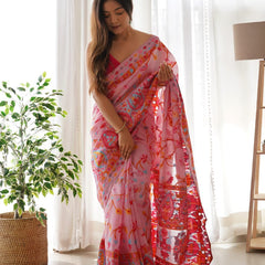 Majesty Pink Pashmina saree With Fancifull Blouse Piece