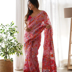Majesty Pink Pashmina saree With Fancifull Blouse Piece