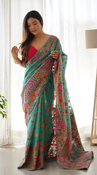 Fairytale Rama Pashmina saree With Angelic Blouse Piece