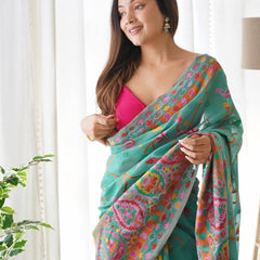 Fairytale Rama Pashmina saree With Angelic Blouse Piece