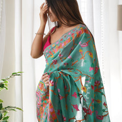 Fairytale Rama Pashmina saree With Angelic Blouse Piece