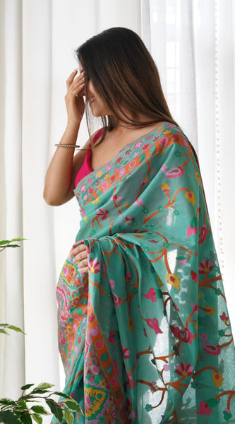Fairytale Rama Pashmina saree With Angelic Blouse Piece