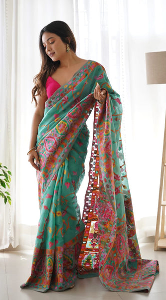 Fairytale Rama Pashmina saree With Angelic Blouse Piece