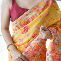Divine Yellow Pashmina saree With Beleaguer Blouse Piece