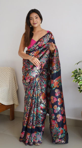 Pretty Black Pashmina saree With Amazing Blouse Piece