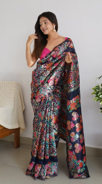 Pretty Black Pashmina saree With Amazing Blouse Piece