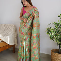 Charming Pista Pashmina saree With Breathtaking Blouse Piece